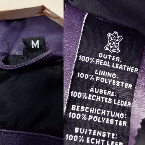 Real 100% Genuine Leather Peplum Long Sleeves Asymmetric Jacket M Purple - Picture 11 of 16